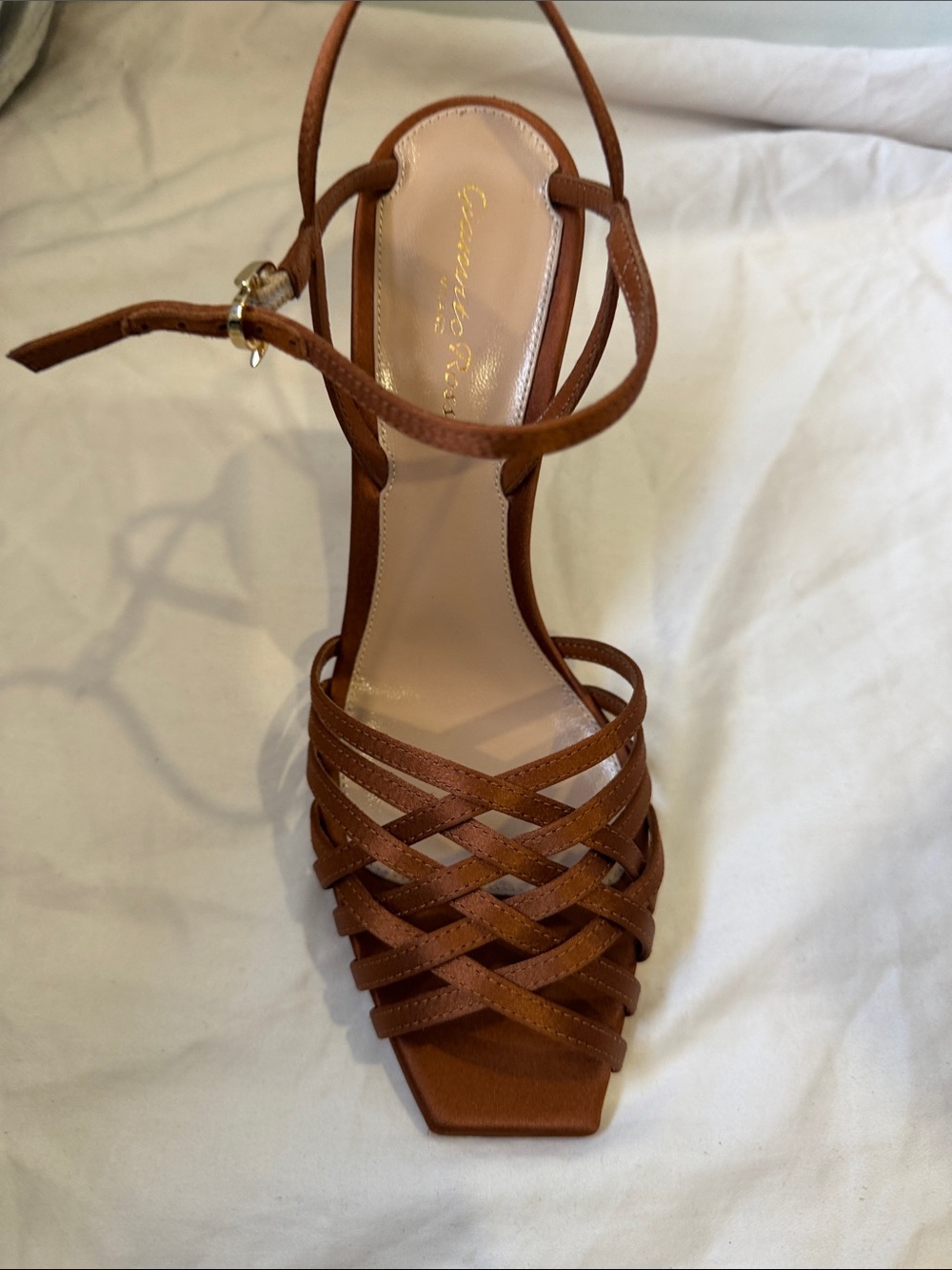 Gianvito Rossi Brown Woven Leather Strappy Heel Sandal